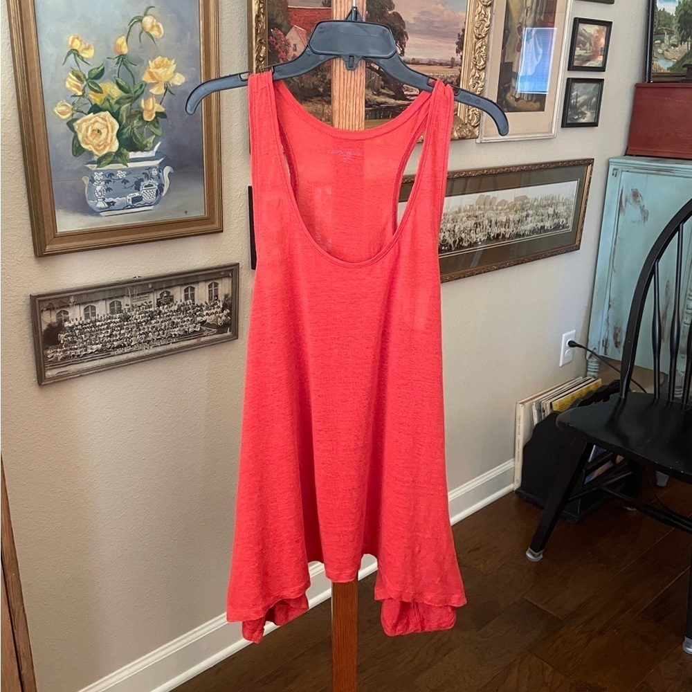 Eileen Fisher petite 100% linen slouch racer back tunic tank pockets PM orange - Picture 2 of 9